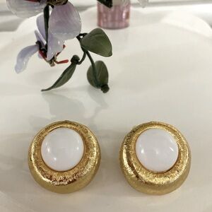 Vintage Donald Stannard Runway with white cabochons stone earrings